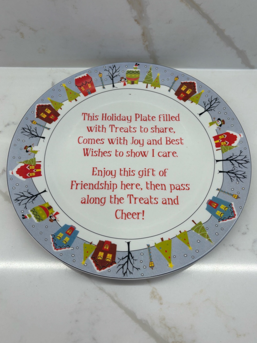 Christmas Holiday Treat Dessert Cookie Giving Plate with Winter Scene and Poem
